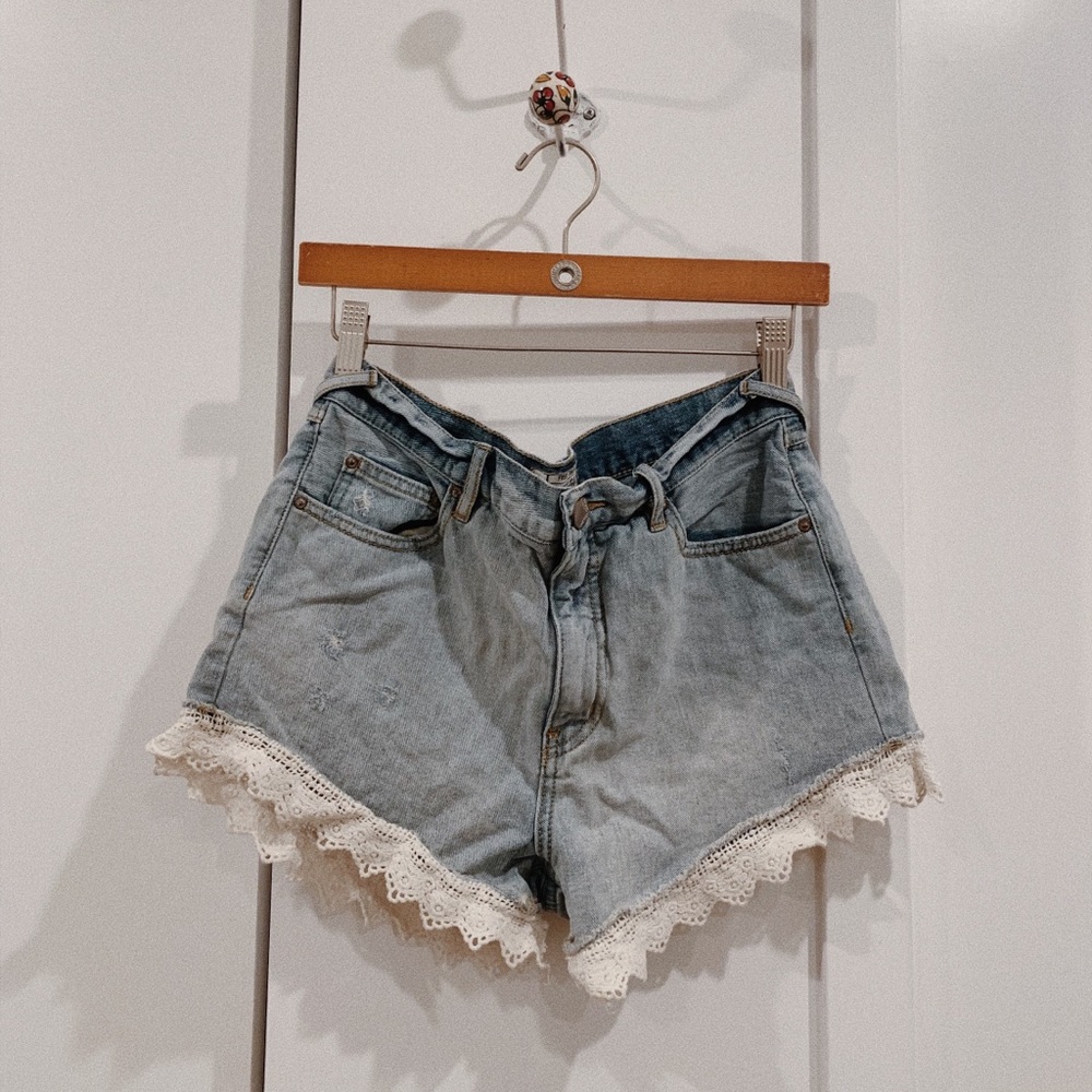 Free People Scalloped Denim Shorts